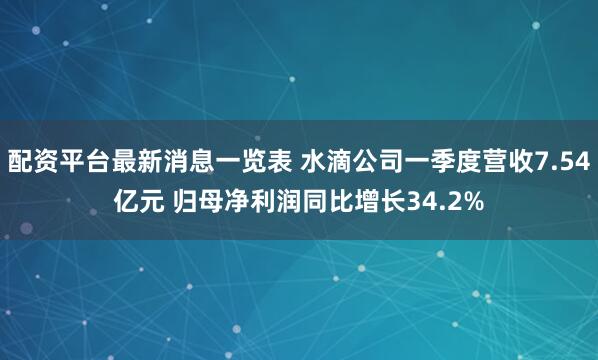 配资平台最新消息一览表 水滴公司一季度营收7.54亿元 归母净利润同比增长34.2%
